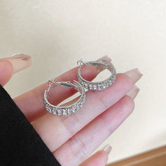 Full Diamond C - shaped Earrings with 925 Silver Needle for Women Silver