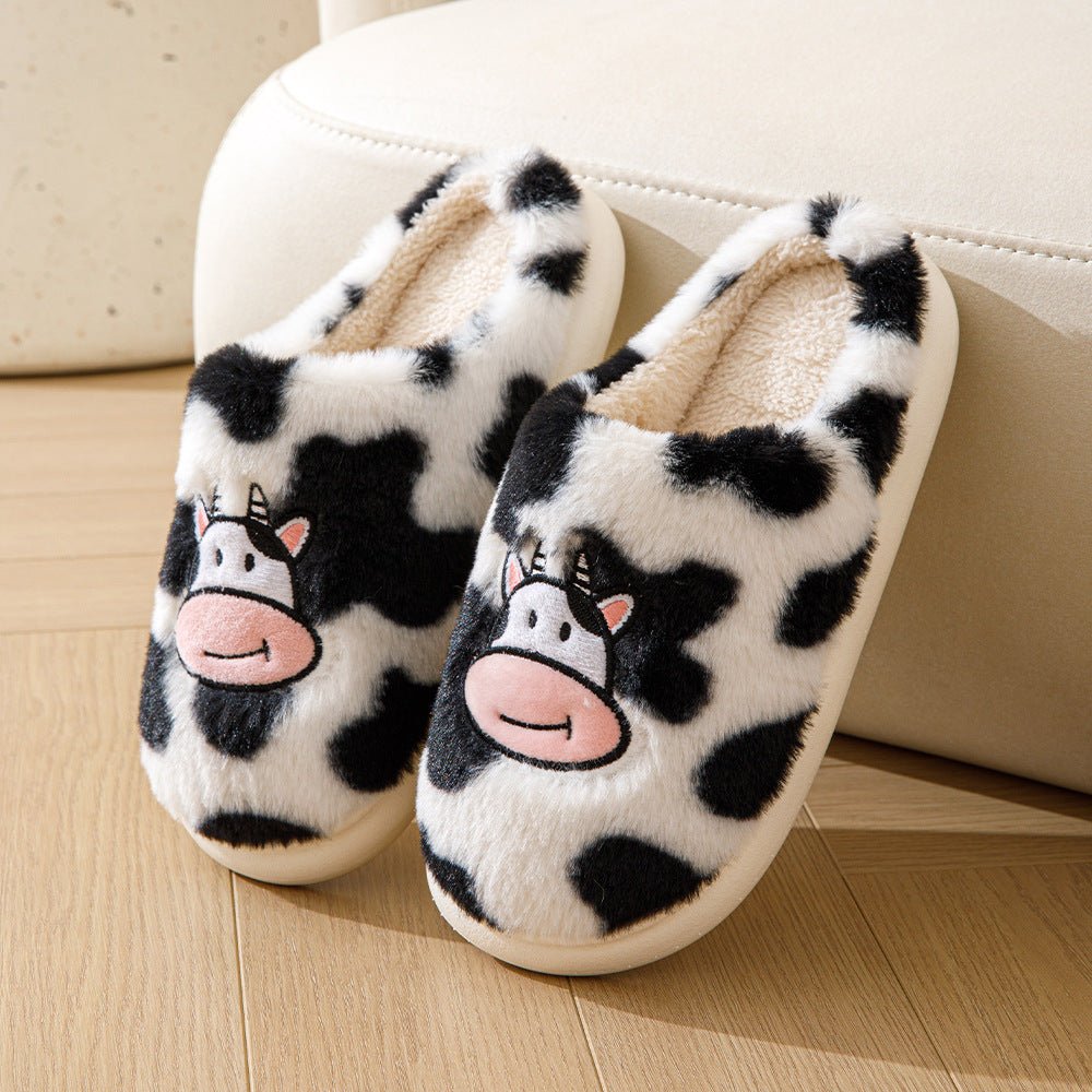 Fun Cartoon Cow Cotton Slippers Non - slip Warm House Shoes White