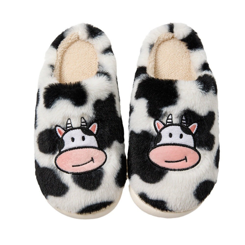 Fun Cartoon Cow Cotton Slippers Non - slip Warm House Shoes White