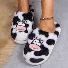 Fun Cartoon Cow Cotton Slippers Non - slip Warm House Shoes White