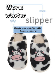 Fun Cartoon Cow Cotton Slippers Non - slip Warm House Shoes White