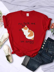Funny Cat Prints Casual Short Sleeve T-shirt Red