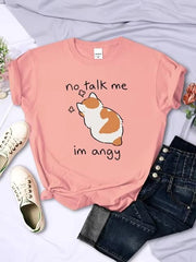 Funny Cat Prints Casual Short Sleeve T-shirt Pink