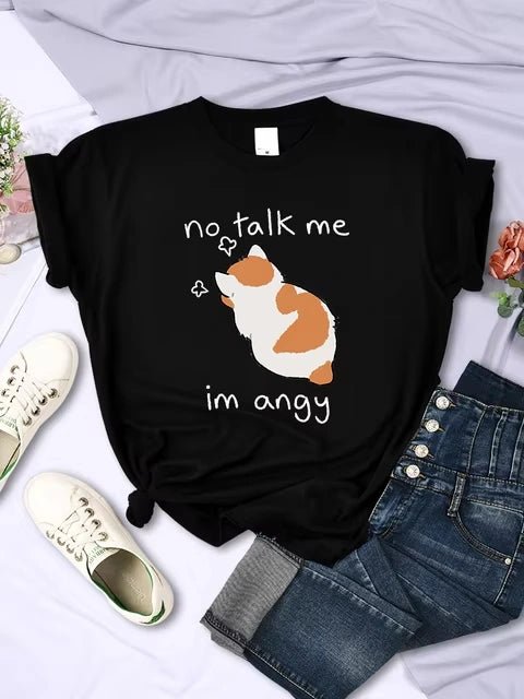 Funny Cat Prints Casual Short Sleeve T-shirt Black