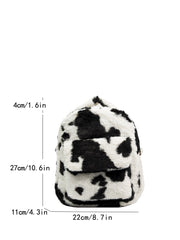 Furry Backpack with Adorable Cows Pattern Brown