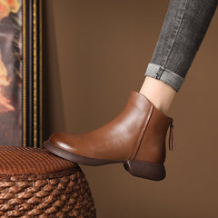 Genuine Leather Retro Western Style Short Boots Brown Single Liner