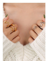 Geometric Hollow U - shaped Wave Opening Ring: Stylish Jewelry Gold Can Be Adjustable Opening