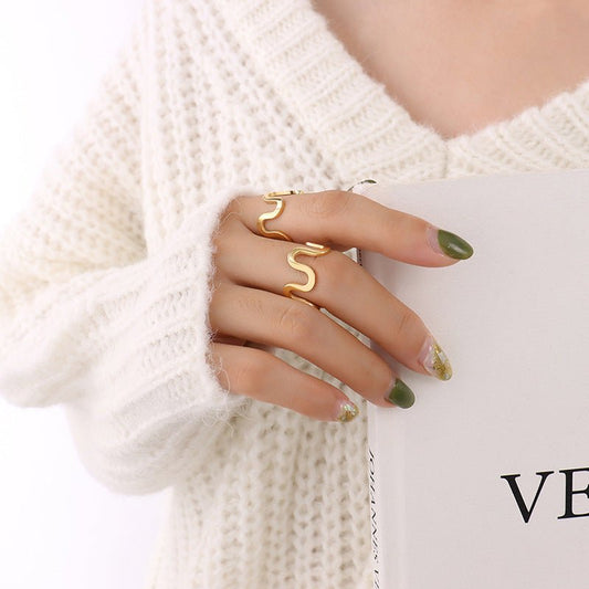 Geometric Hollow U - shaped Wave Opening Ring: Stylish Jewelry Gold Can Be Adjustable Opening