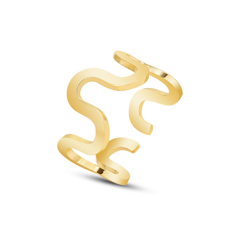 Geometric Hollow U - shaped Wave Opening Ring: Stylish Jewelry Gold Can Be Adjustable Opening