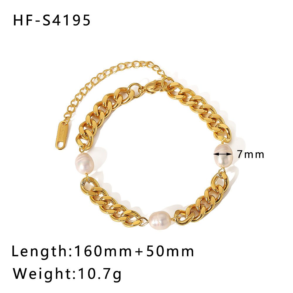 Gold Plated Shell OT Buckle Cross Beach Style Cuban Chain Bracelet HF S4195 Gold