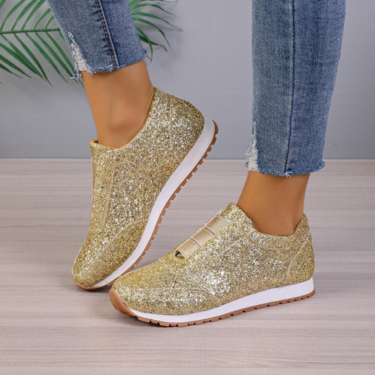 Gold Sliver Sequined Flats Outdoor Casual Walking Running Shoes Black