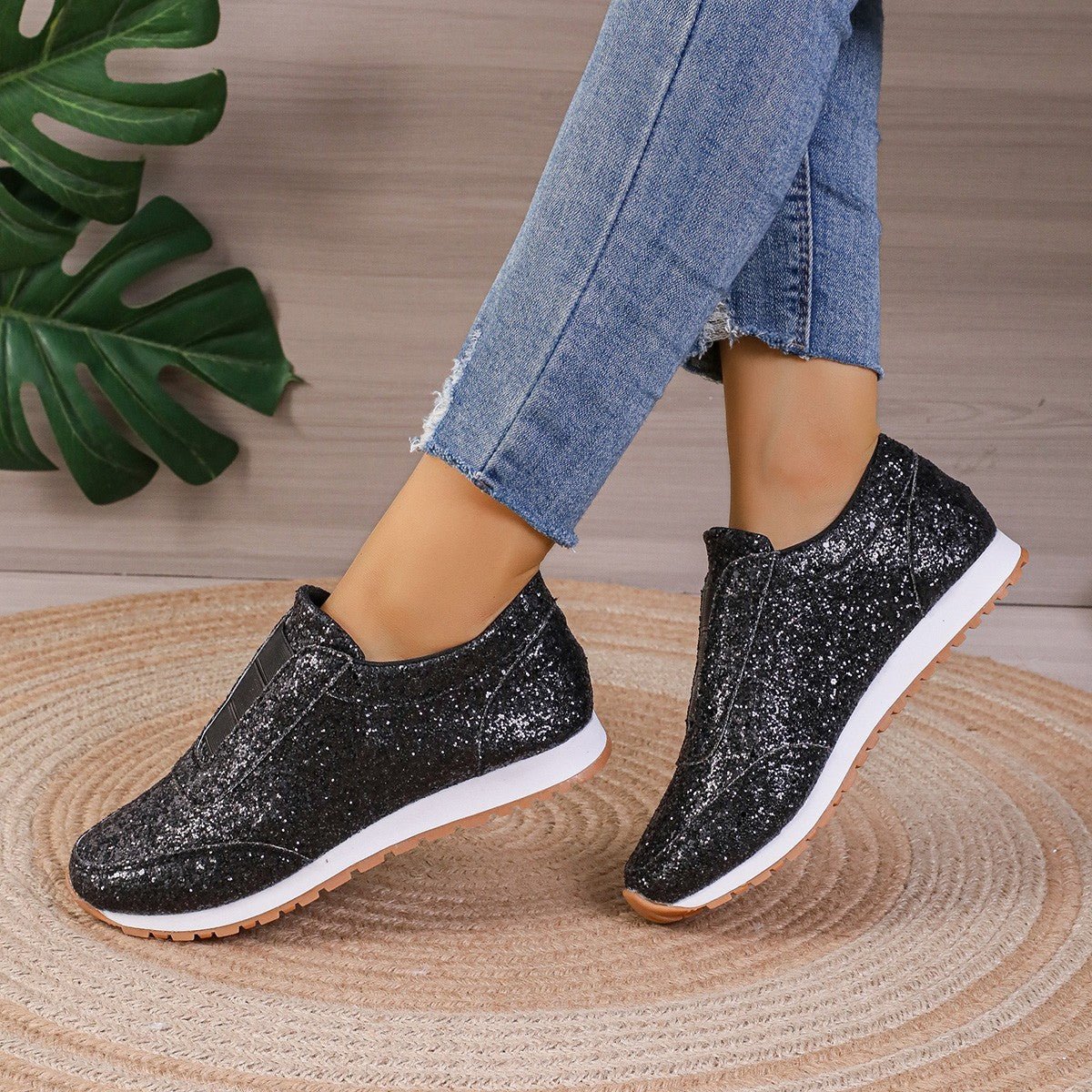 Gold Sliver Sequined Flats Outdoor Casual Walking Running Shoes Silver