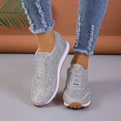 Gold Sliver Sequined Flats Outdoor Casual Walking Running Shoes Silver