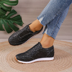 Gold Sliver Sequined Flats Outdoor Casual Walking Running Shoes Black