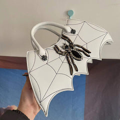 Gothic Dark Bat Spider Web Vintage Tote Bag with Clutch White