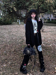 Gothic Dark Bat Spider Web Vintage Tote Bag with Clutch Black