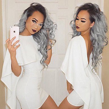 Grey Black Ombre Wavy Lace Wig: Long Curly Hair default