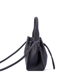 Half - Handmade Drawstring Bucket Bag in First Layer Soft Cowhide Gray