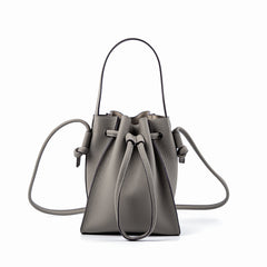 Half - Handmade Drawstring Bucket Bag in First Layer Soft Cowhide Gray