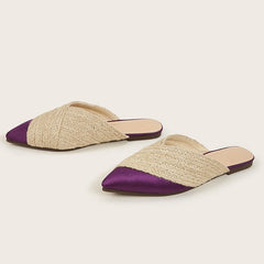 Half Slippers Daily Wear Toe Cap Slipper Hemp Rope for Women's Sandals Purple Satin