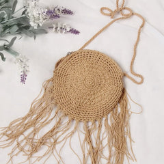 Hand - knitted clutch woven messenger bag Camel