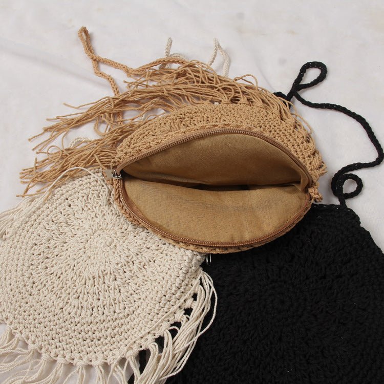 Hand - knitted clutch woven messenger bag Black