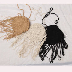 Hand - knitted clutch woven messenger bag Black