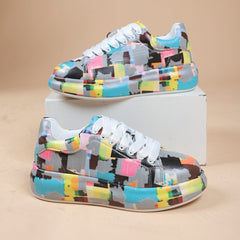 Hand - painted Women's Captures Platform Casual Shoes Painted Sports Gray