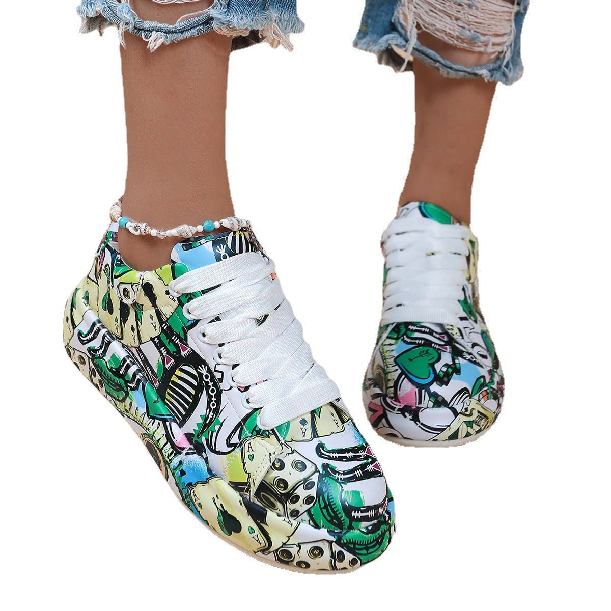 Hand - painted Women's Captures Platform Casual Shoes Painted Sports Green