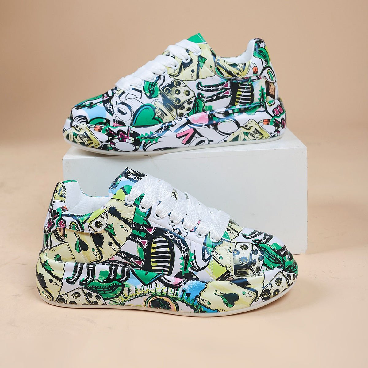 Hand - painted Women's Captures Platform Casual Shoes Painted Sports Green