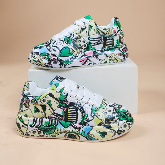 Hand - painted Women's Captures Platform Casual Shoes Painted Sports Green