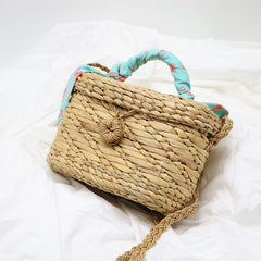 Handmade Black Straw Clutch Bag for Fashionable Beach Days Blue