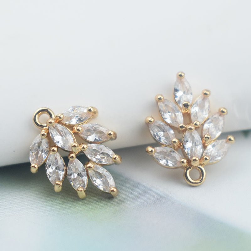 Handmade DIY With Perforated Leaf Zircon Water Drop Earrings Gold