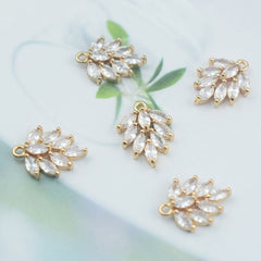 Handmade DIY With Perforated Leaf Zircon Water Drop Earrings Gold