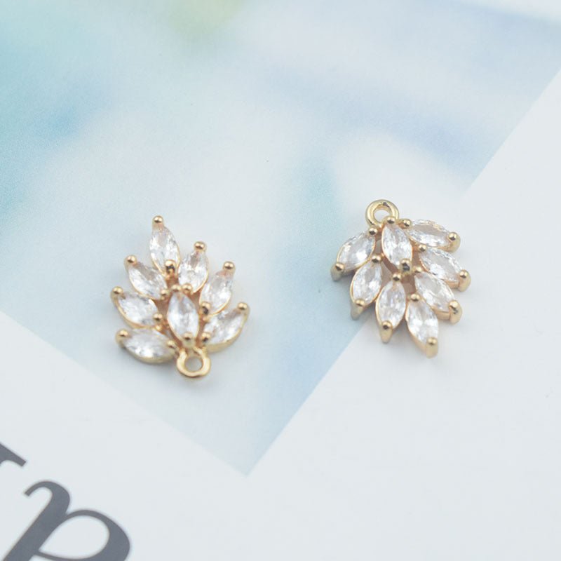 Handmade DIY With Perforated Leaf Zircon Water Drop Earrings Gold