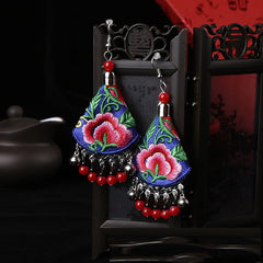 Handmade Embroidery Ethnic Style Earrings – Cultural Chic Blue Red