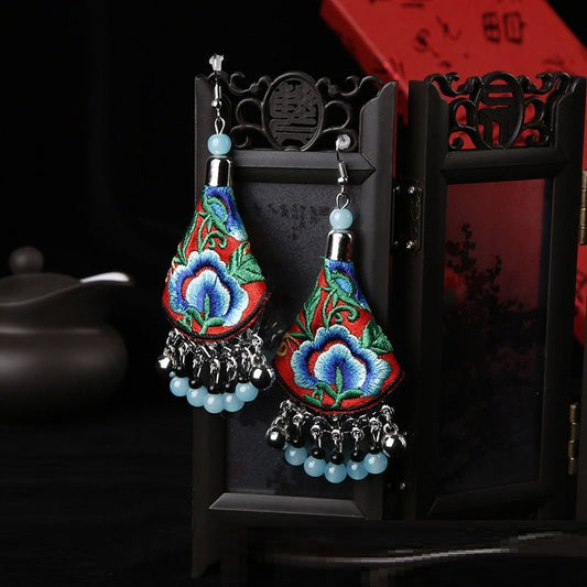 Handmade Embroidery Ethnic Style Earrings – Cultural Chic Red Blue