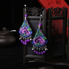 Handmade Embroidery Ethnic Style Earrings – Cultural Chic Blue Red