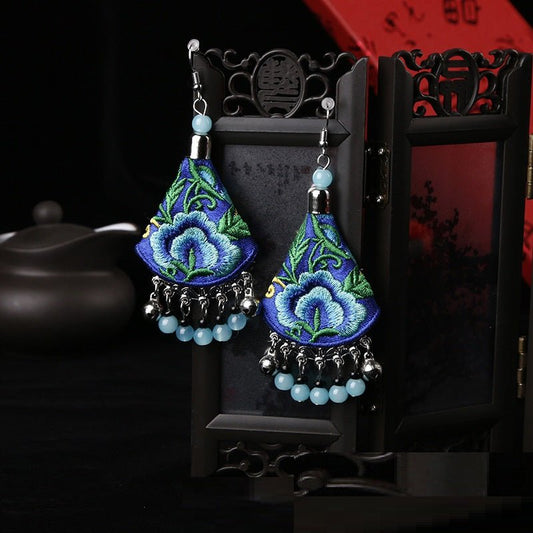 Handmade Embroidery Ethnic Style Earrings – Cultural Chic Sapphire Blue