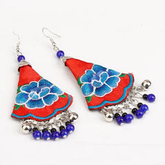 Handmade Embroidery Ethnic Style Earrings – Cultural Chic Blue Red