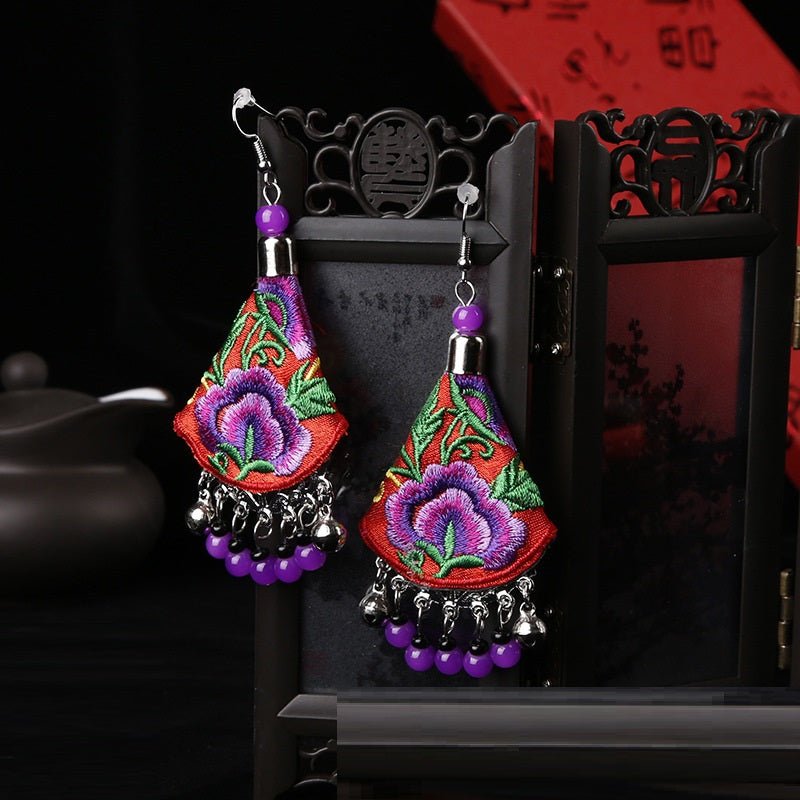 Handmade Embroidery Ethnic Style Earrings – Cultural Chic Red Purple