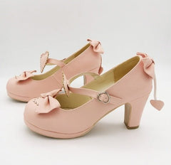 Harajuku Lolita Pumps – Patent Leather High Heels with Bowtie for Cosplay & Evening Wear Pink