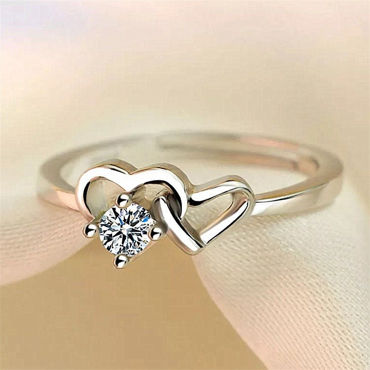 Heart - Shaped Love Hollow Ring: Exquisite Jewelry for Women White Gold Color