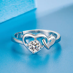 Heart - Shaped Love Hollow Ring: Exquisite Jewelry for Women White Gold Color