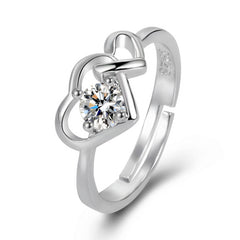 Heart - Shaped Love Hollow Ring: Exquisite Jewelry for Women White Gold Color