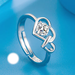 Heart - Shaped Love Hollow Ring: Exquisite Jewelry for Women White Gold Color