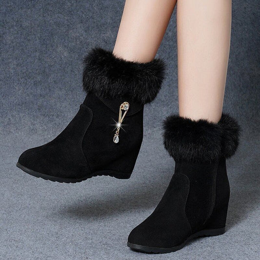 Height Increasing Insole Snow Boots For Women Black