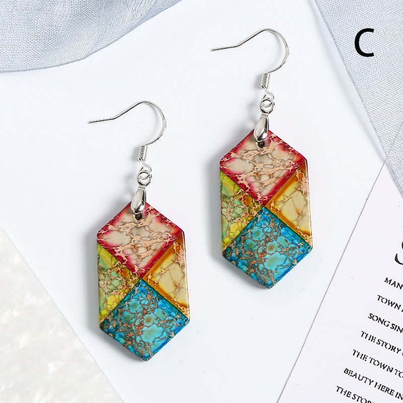 Hexagonal Natural Crystal Agate Earrings – Elegant and Timeless C