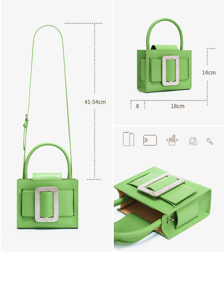 High End Fashion Messenger Bag Green Diamond Small Square Green