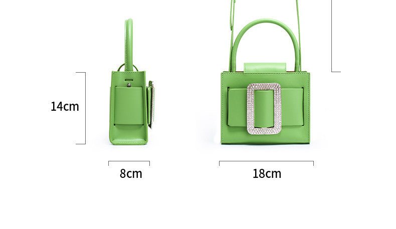 High End Fashion Messenger Bag Green Diamond Small Square Green